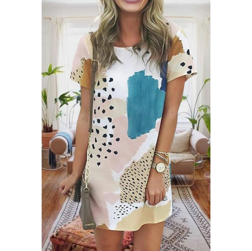 S,L,XL Short Dress w/ Spotted Print Detail